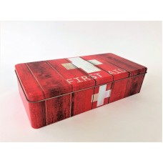 Red Metal First Aid Tin Box Medical Pharmacy Storage Vintage Style Shabby Caddy 5060568601779  112834037032